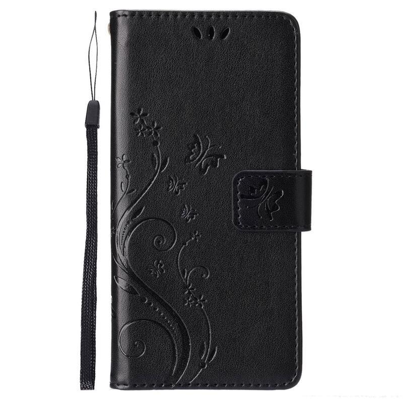 Virág PU bőr pénztárca tok iPhone 14 6.1 készülékhez - fekete