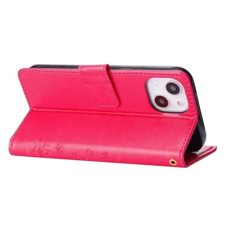 Virág PU bőr pénztárca tok iPhone 14 6.1 készülékhez - piros