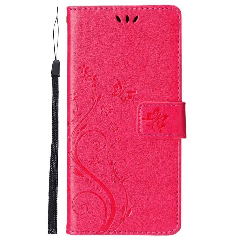 Virág PU bőr pénztárca tok iPhone 14 6.1 készülékhez - piros