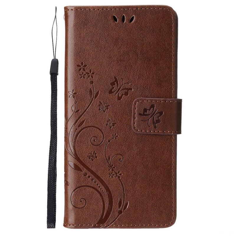 Virág PU bőr pénztárca tok iPhone 14 6.1 készülékhez - barna