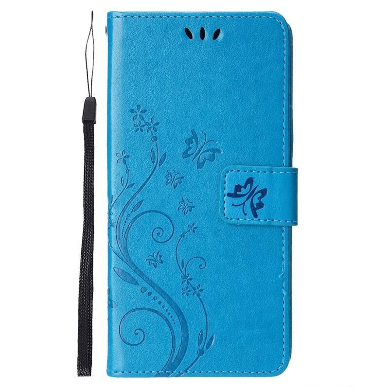 Virág PU bőr pénztárca tok iPhone 14 6.1 készülékhez - kék