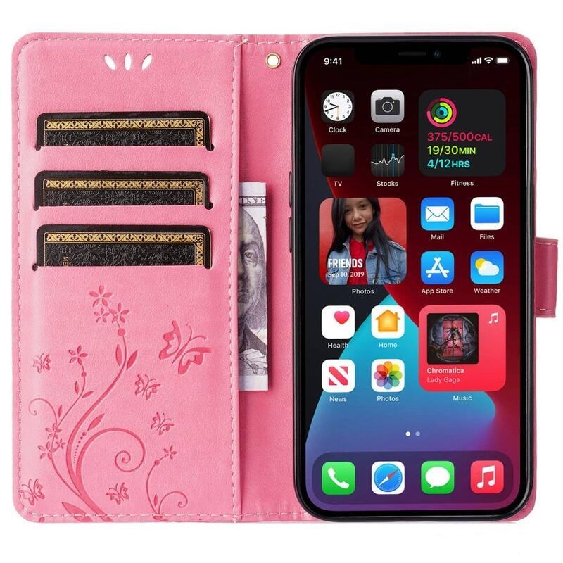 Virág PU bőr pénztárca tok iPhone 14 6.1 - rózsaszín - rózsaszín