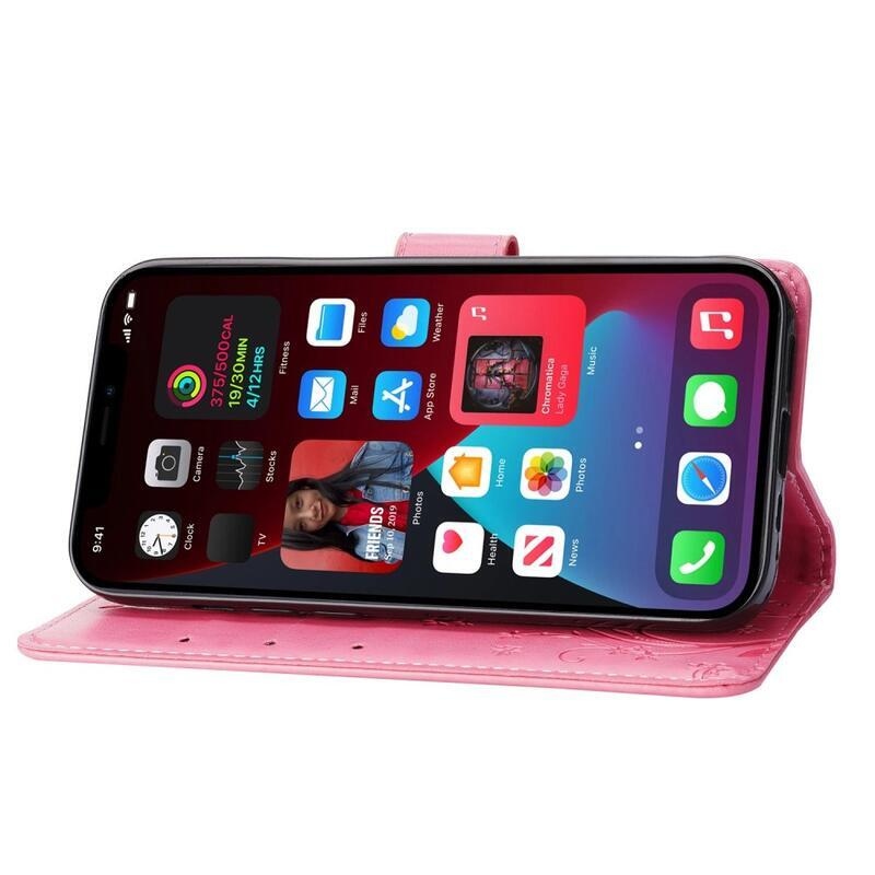 Virág PU bőr pénztárca tok iPhone 14 6.1 - rózsaszín - rózsaszín