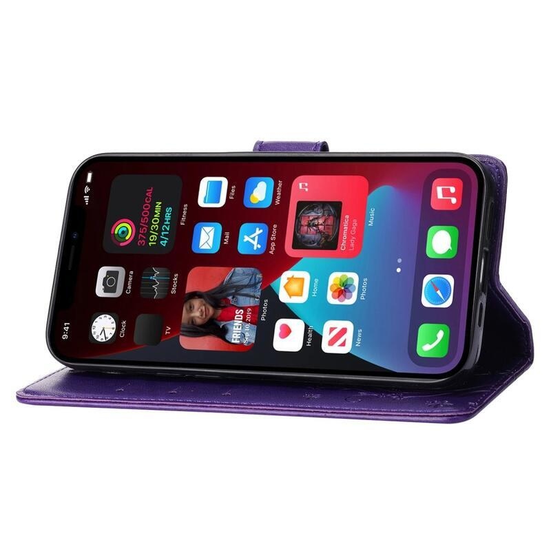 Virág PU bőr pénztárca tok iPhone 14 6.1 - sötétlila - iPhone 14 6.1 - sötétlila