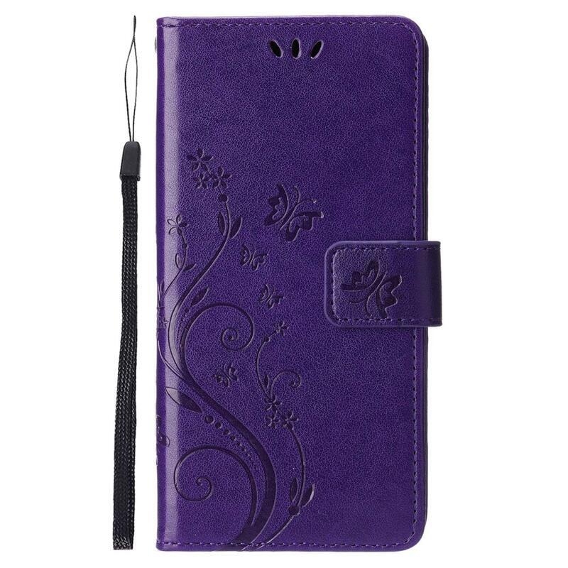 Virág PU bőr pénztárca tok iPhone 14 6.1 - sötétlila - iPhone 14 6.1 - sötétlila