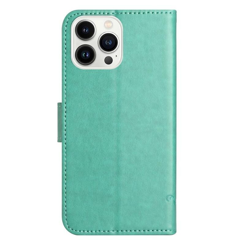 Virág PU bőr pénztárca tok iPhone 14 Pro 6.1 - cián színű