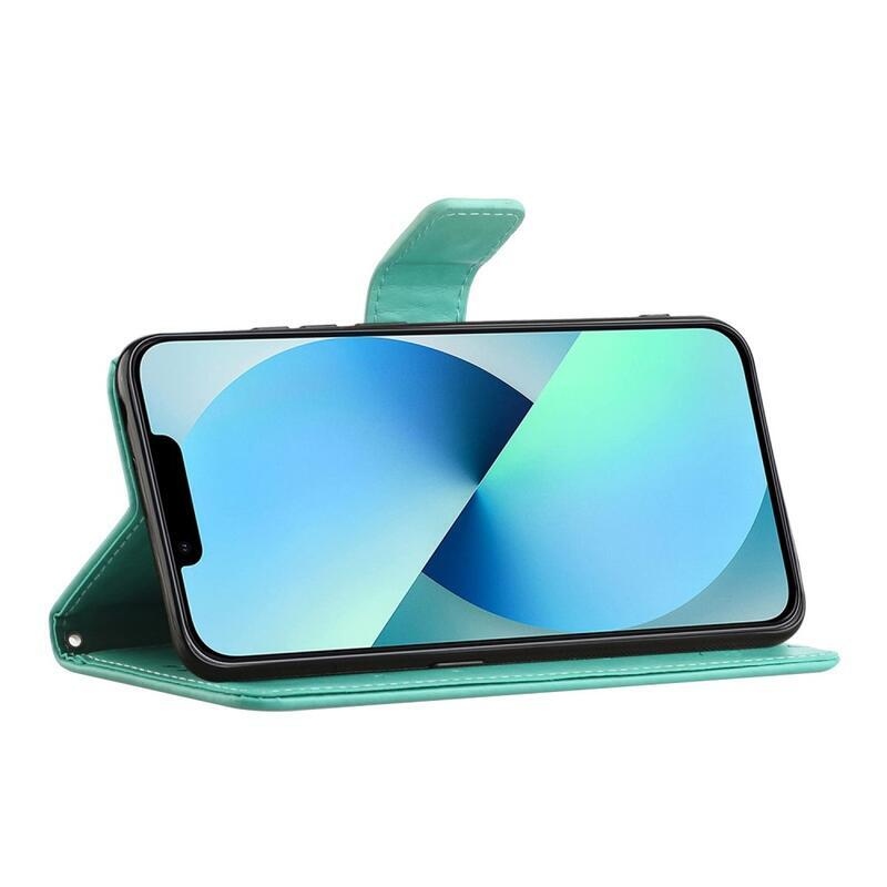 Virág PU bőr pénztárca tok iPhone 14 Pro 6.1 - cián színű