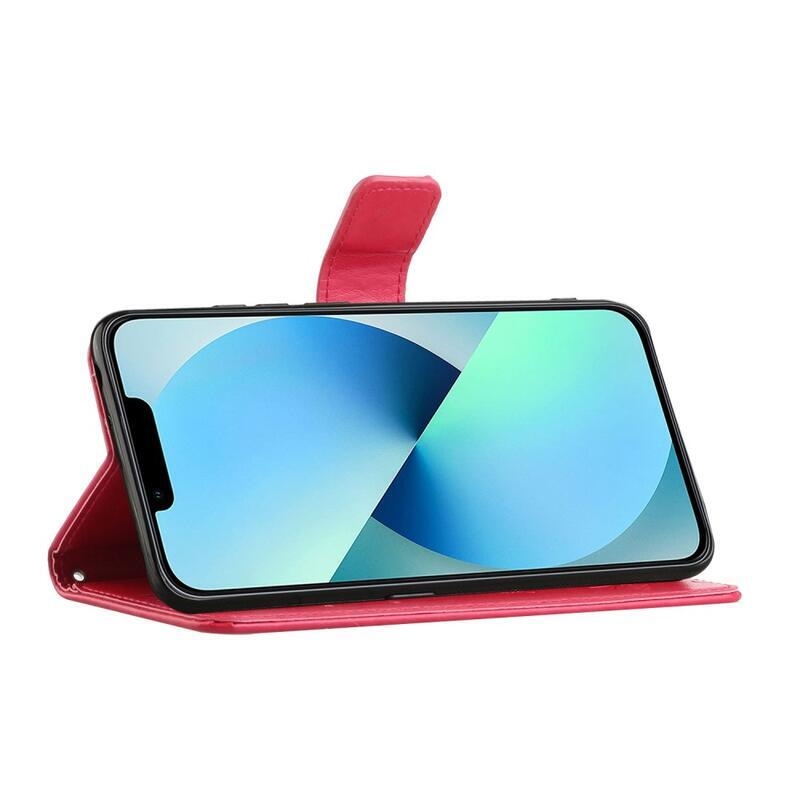 Virág PU bőr pénztárca tok iPhone 14 Pro 6.1 készülékhez - piros