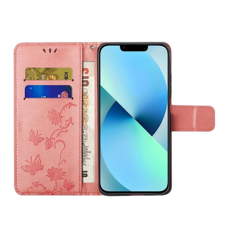 Virág PU bőr pénztárca tok iPhone 14 Pro 6.1 - rózsaszín - rózsaszín