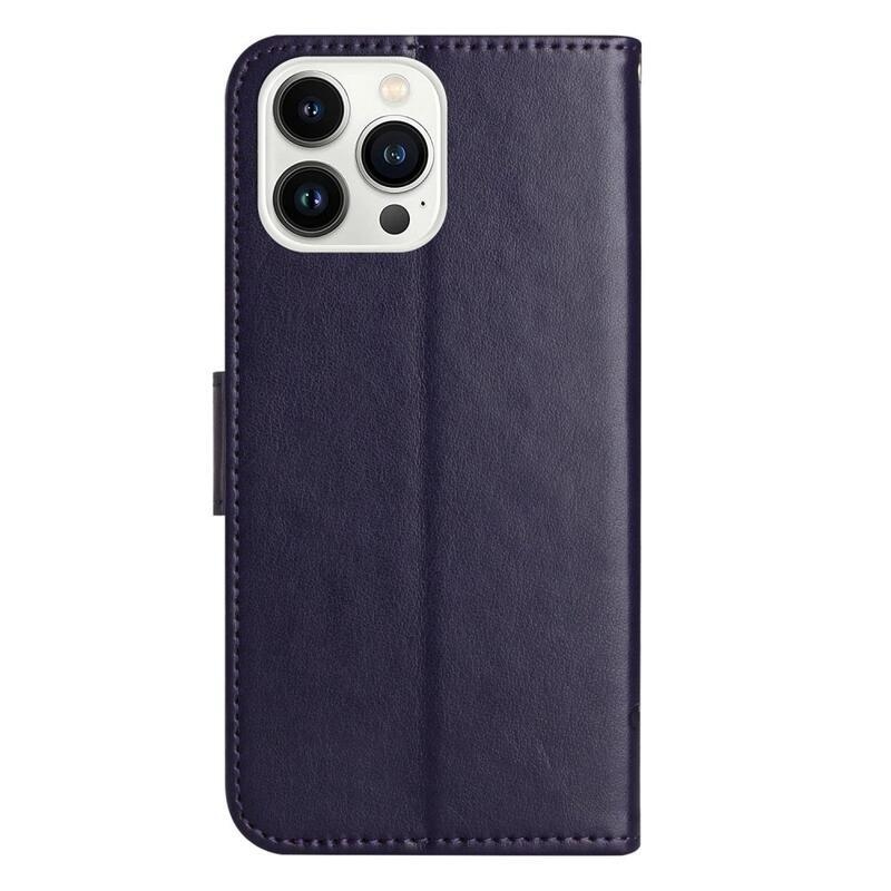 Virág PU bőr pénztárca tok iPhone 14 Pro 6.1 készülékhez - sötét lila