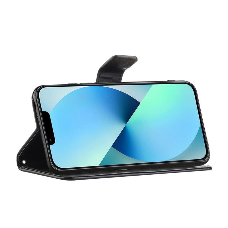 Virág PU bőr pénztárca tok iPhone 14 Pro Max 6.7 készülékhez - fekete