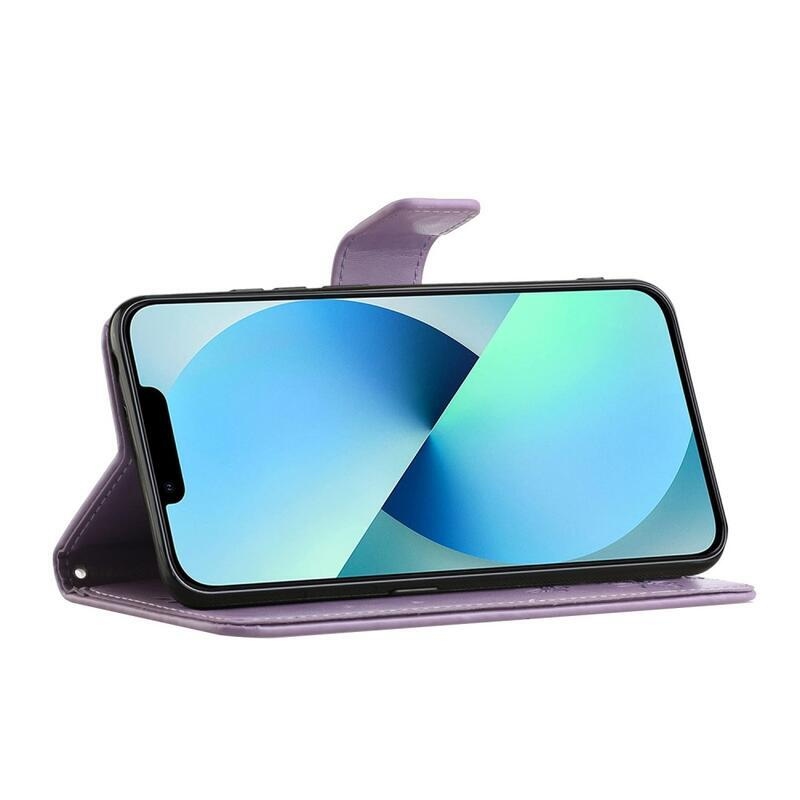 Virág PU bőr pénztárca tok iPhone 14 Pro Max 6.7 készülékhez - világos lila