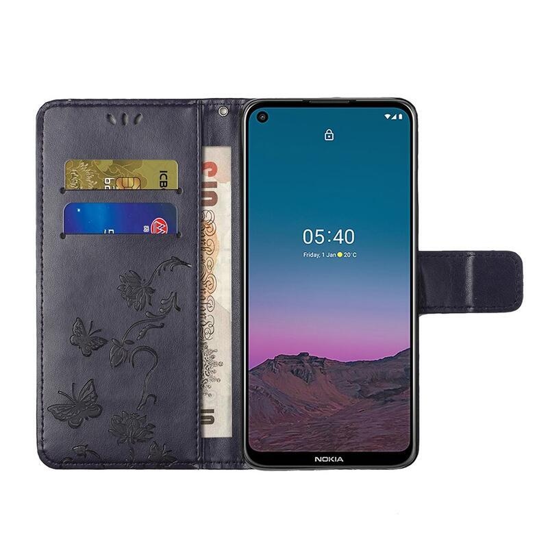 Virág PU bőr pénztárca tok Nokia 5.4 - sötét lila