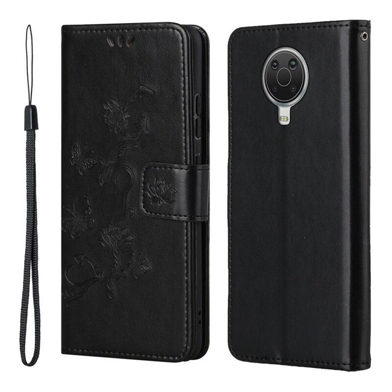 Virág PU bőr pénztárca tok Nokia G10/G20-hoz - fekete