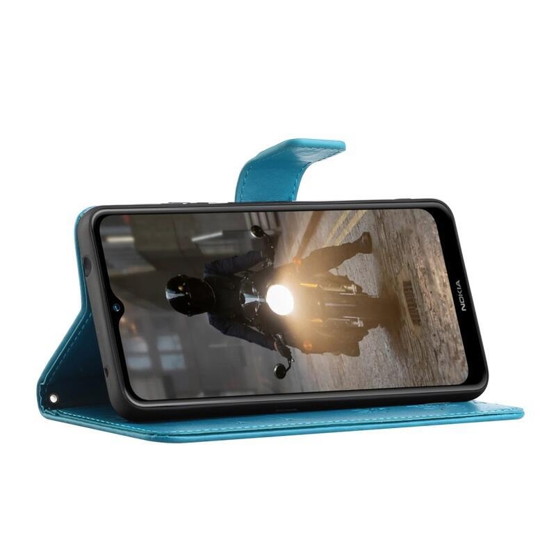 Virág PU bőr pénztárca tok Nokia G10/G20-hoz - kék