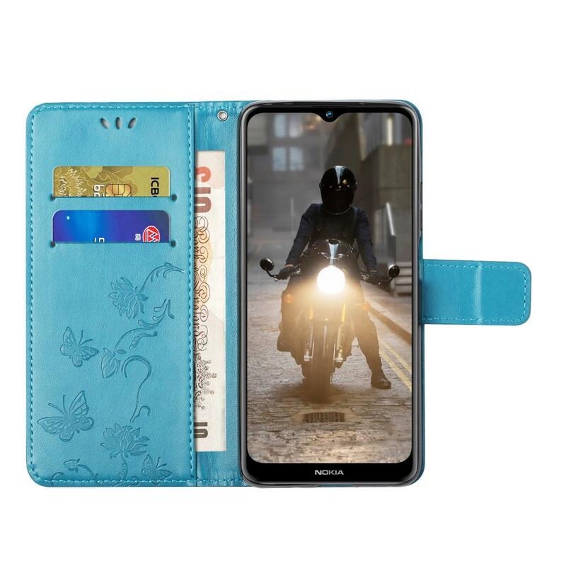Virág PU bőr pénztárca tok Nokia G10/G20-hoz - kék
