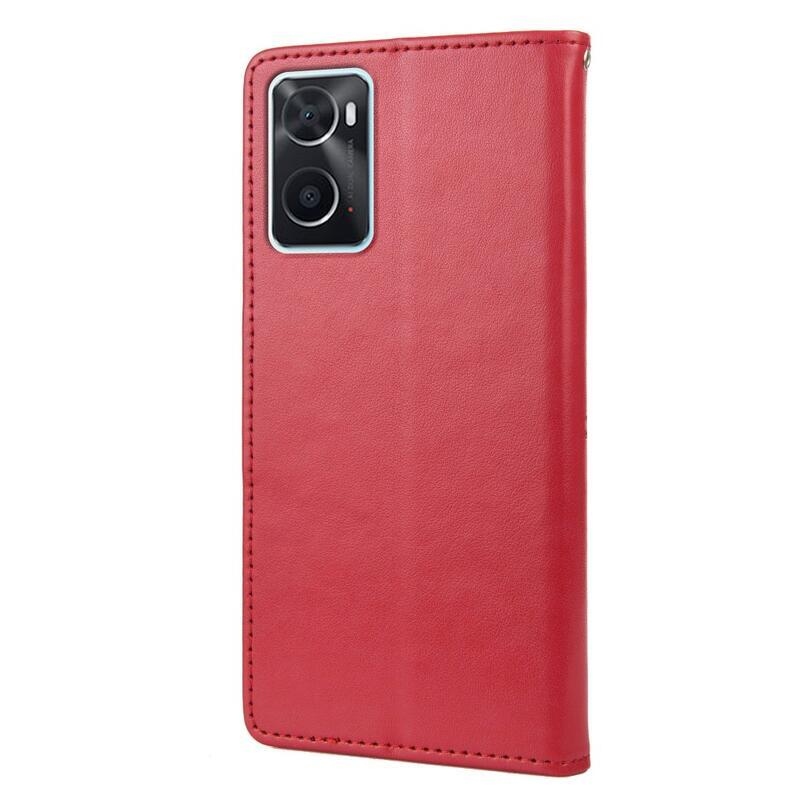 Virág PU bőr pénztárca tok a Realme 9i számára - piros