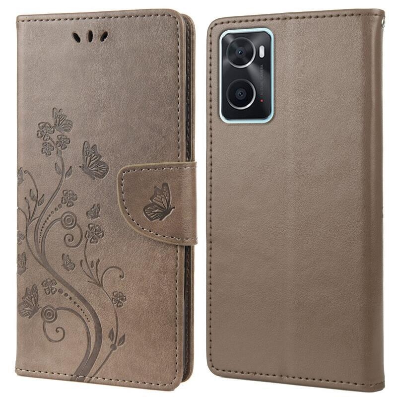 Virág PU bőr pénztárca tok Realme 9i - szürke