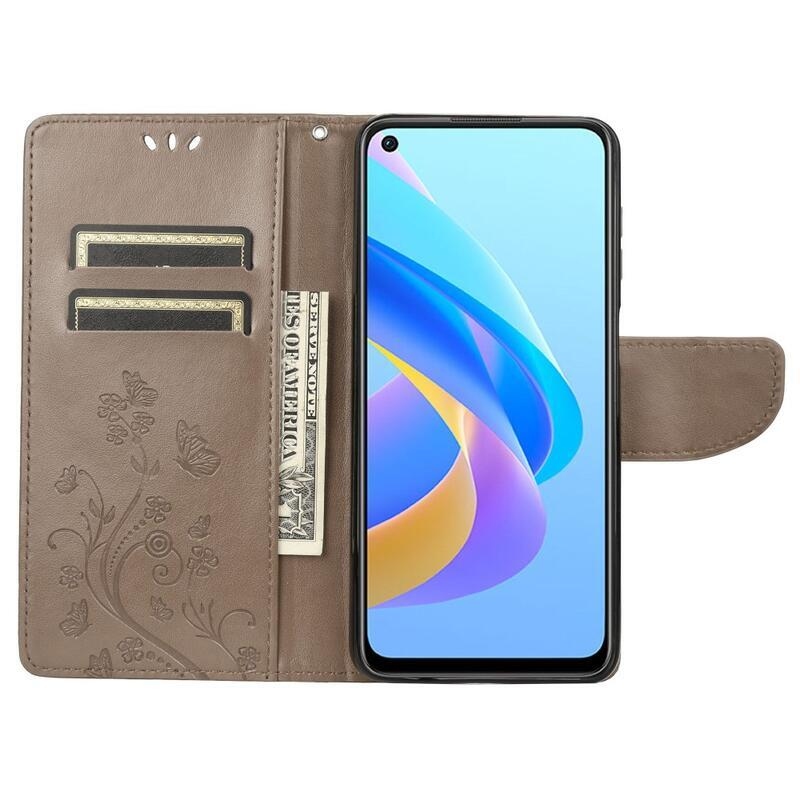 Virág PU bőr pénztárca tok Realme 9i - szürke