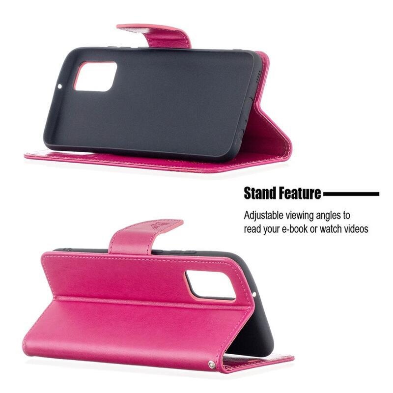 Virág PU bőr pénztárca tok Samsung Galaxy A02s (164.2x75.9x9.1mm) - rózsaszínű