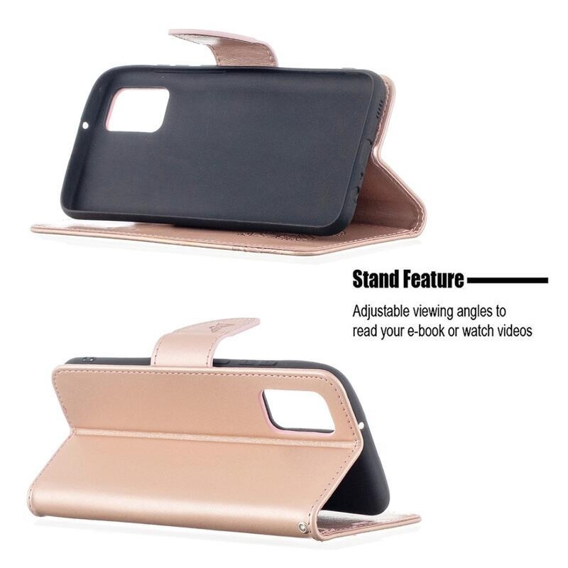 Virág PU bőr pénztárca tok Samsung Galaxy A02s (164.2x75.9x9.1mm) - rózsaarany színű