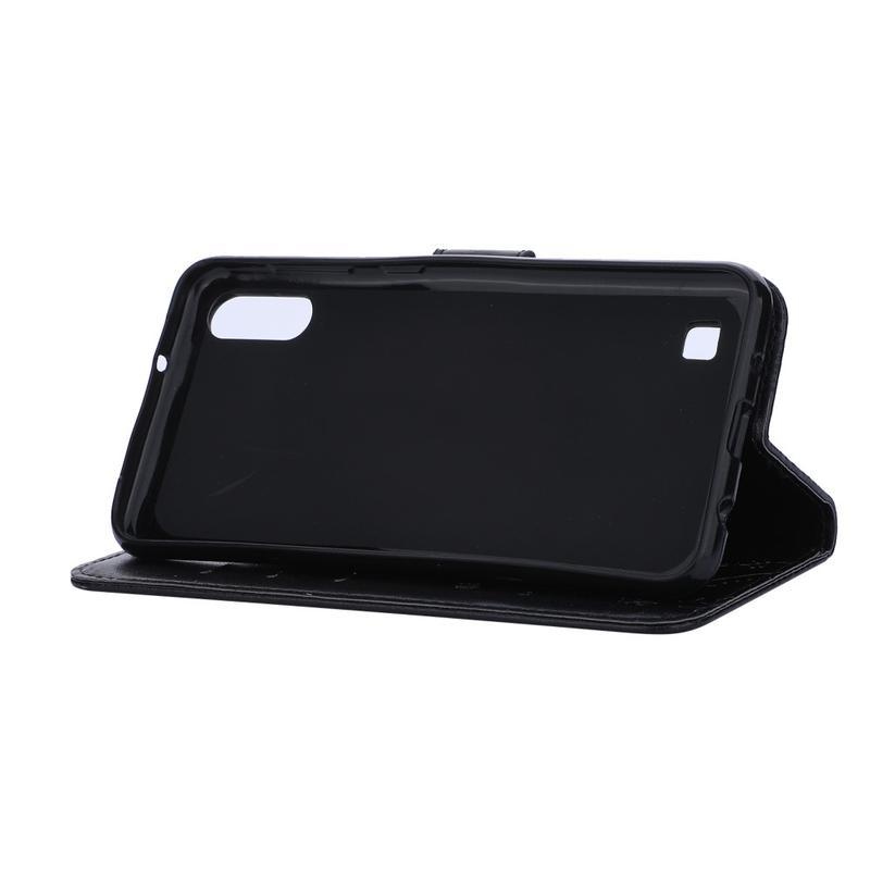 Virág PU bőr pénztárca tok Samsung Galaxy A10 készülékhez - fekete