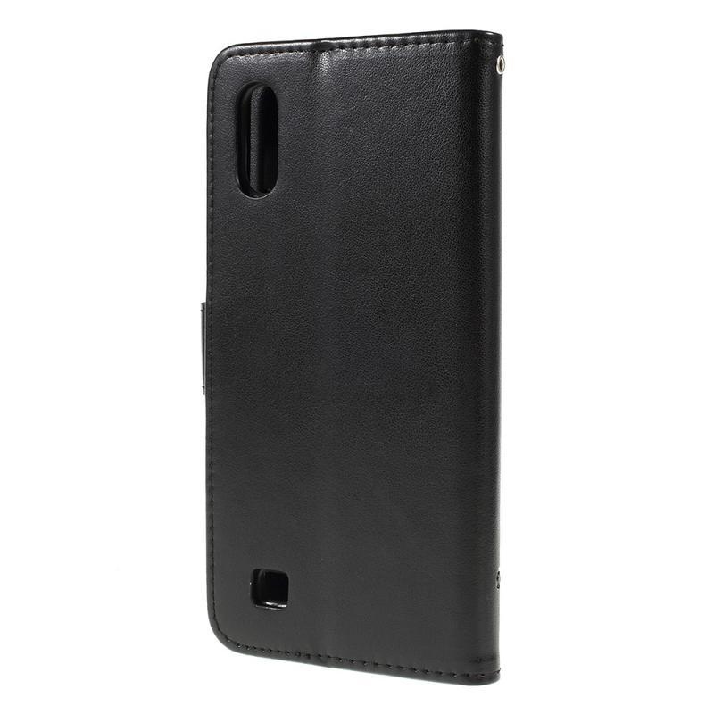 Virág PU bőr pénztárca tok Samsung Galaxy A10 készülékhez - fekete