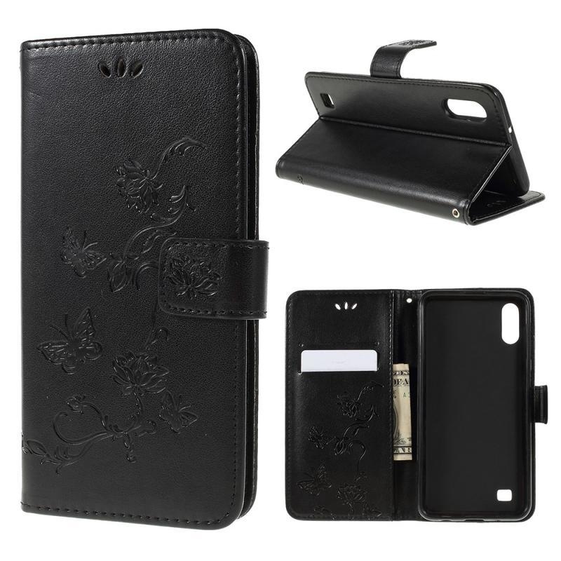 Virág PU bőr pénztárca tok Samsung Galaxy A10 készülékhez - fekete