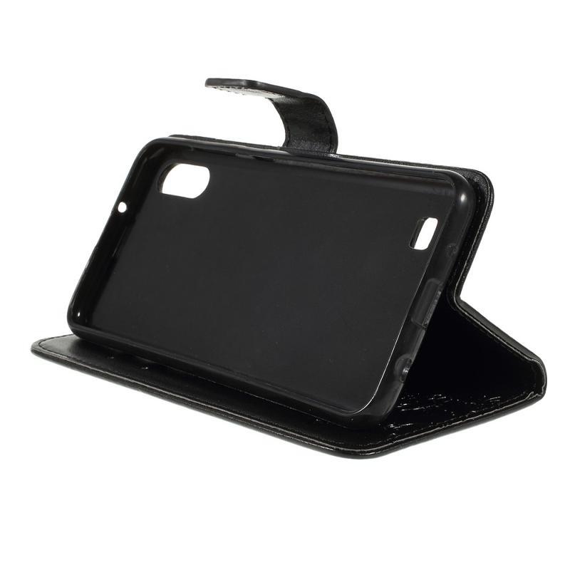 Virág PU bőr pénztárca tok Samsung Galaxy A10 készülékhez - fekete