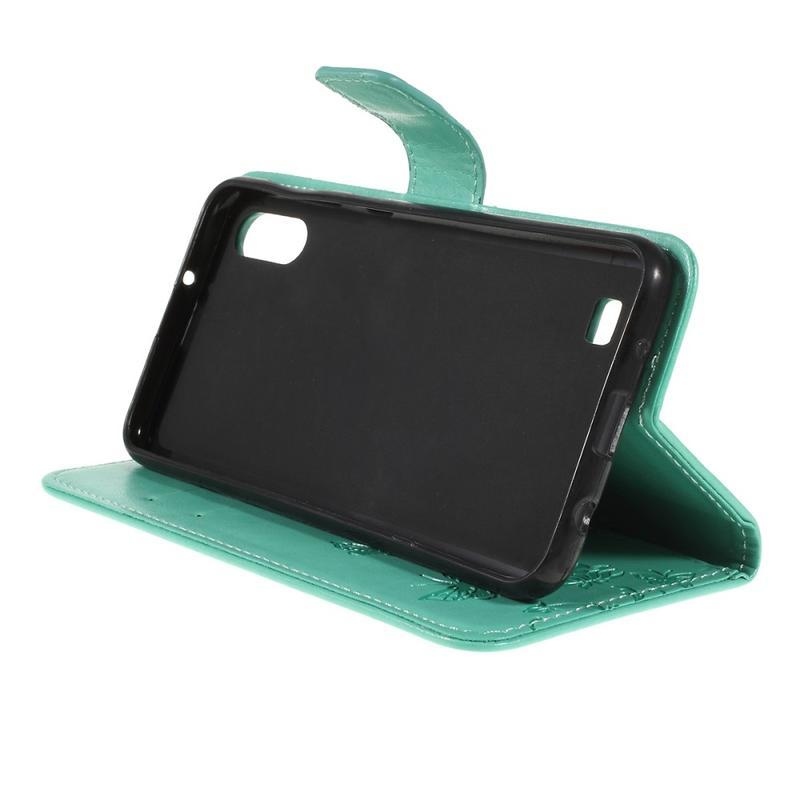 Virág PU bőr pénztárca tok Samsung Galaxy A10 - cián színű