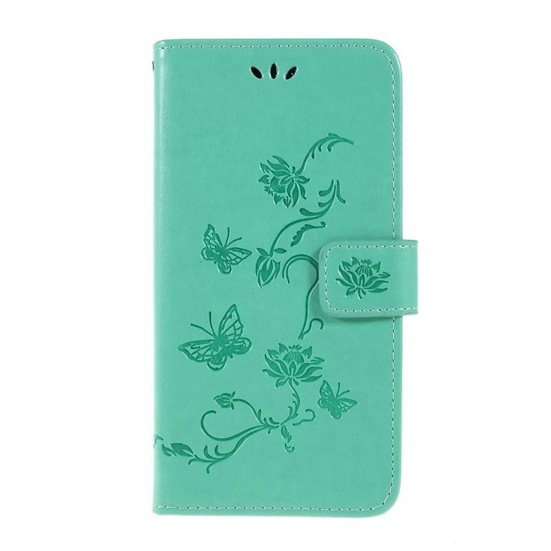 Virág PU bőr pénztárca tok Samsung Galaxy A10 - cián színű