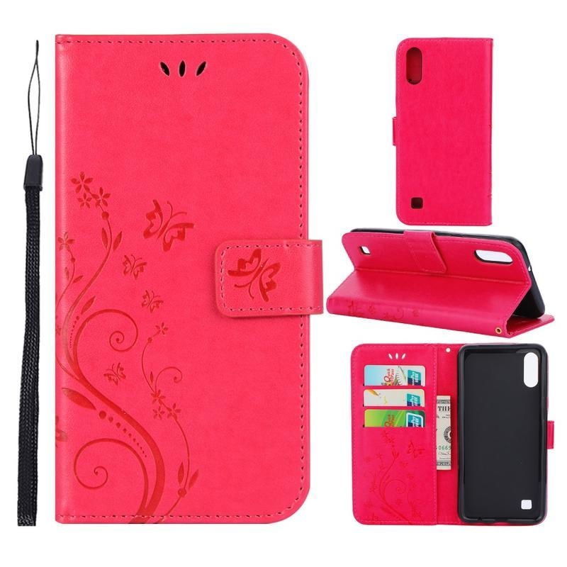 Virág PU bőr pénztárca tok Samsung Galaxy A10 - rózsaszínű