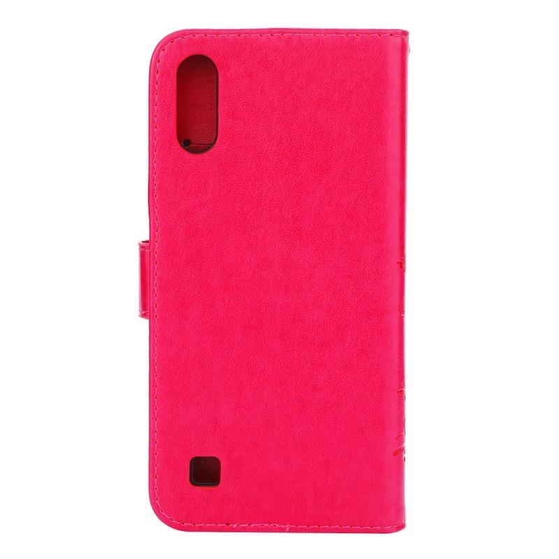 Virág PU bőr pénztárca tok Samsung Galaxy A10 - rózsaszínű