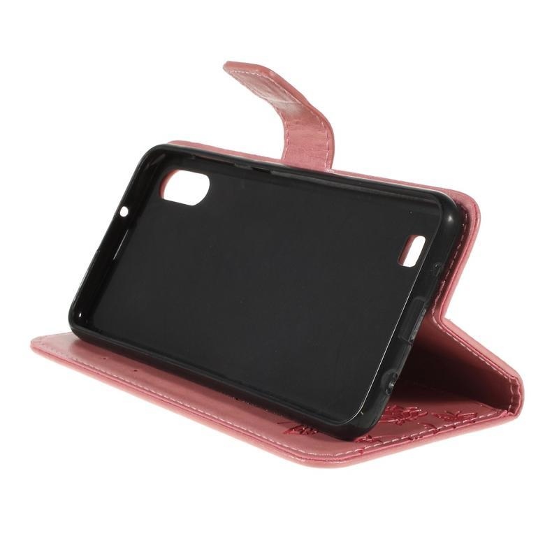 Virág PU bőr pénztárca tok Samsung Galaxy A10 készülékhez - rózsaszín