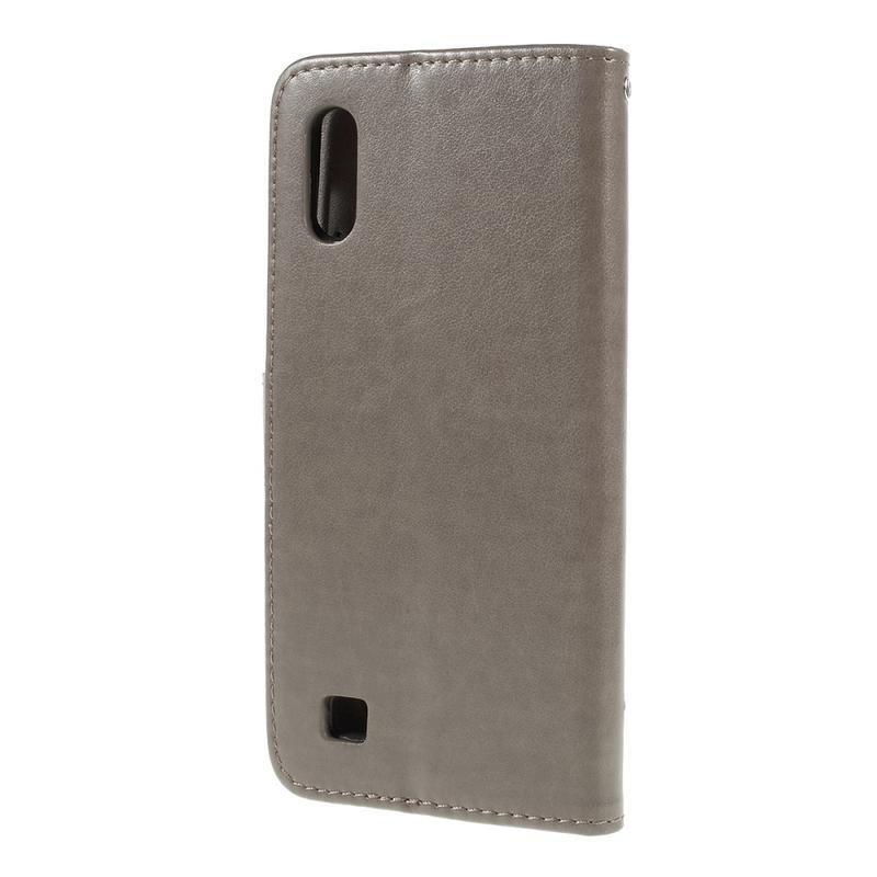 Virág PU bőr pénztárca tok Samsung Galaxy A10 készülékhez - szürke