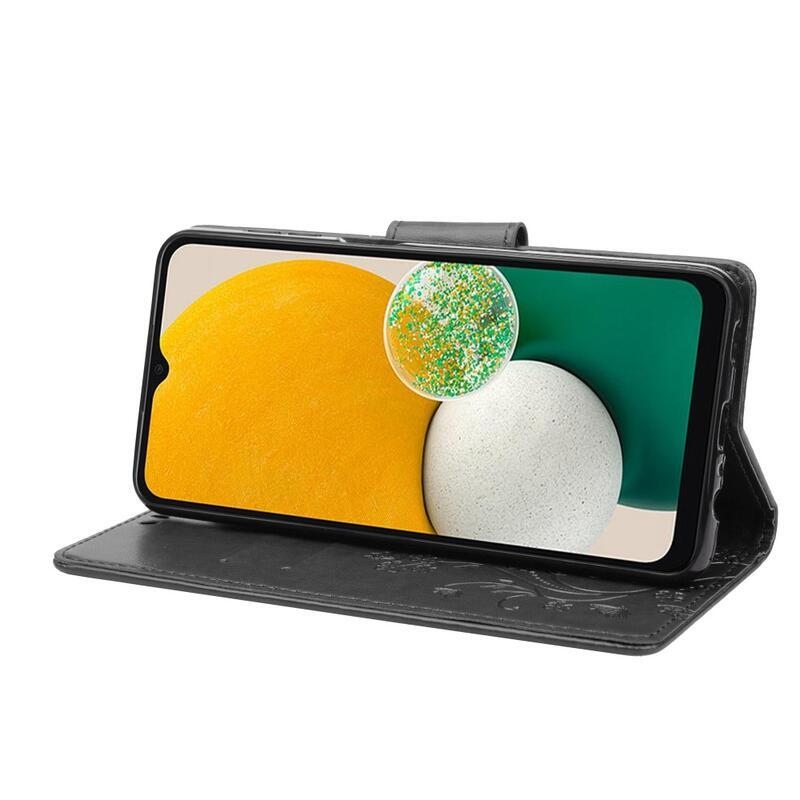 Virág PU bőr pénztárca tok Samsung Galaxy A13 4G-hoz - fekete