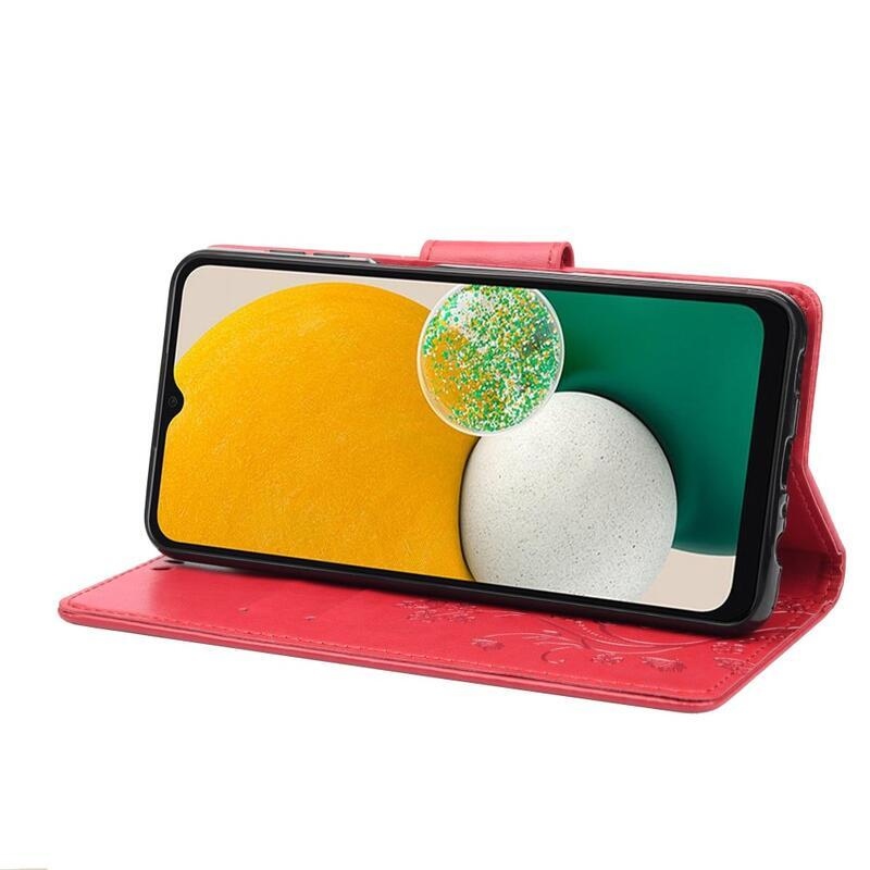 Virág PU bőr pénztárca tok Samsung Galaxy A13 4G-hez - piros