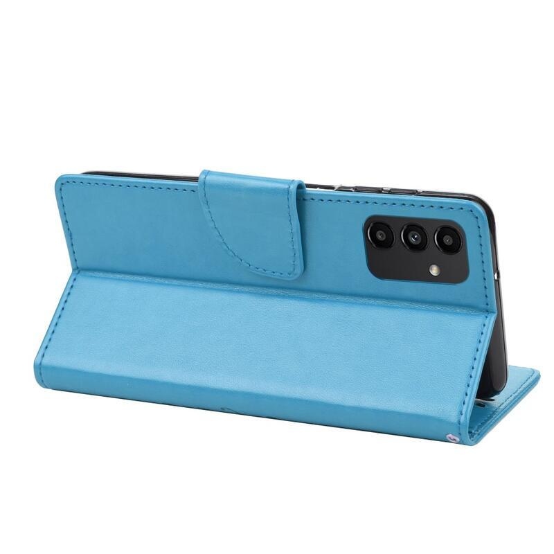 Virág PU bőr pénztárca tok Samsung Galaxy A13 4G-hoz - kék