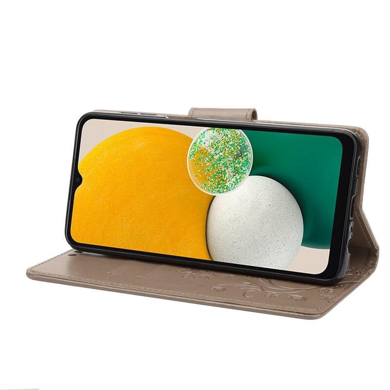 Virág PU bőr pénztárca tok Samsung Galaxy A13 4G - szürke