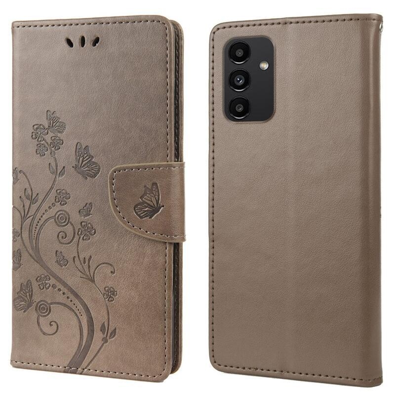 Virág PU bőr pénztárca tok Samsung Galaxy A13 4G - szürke