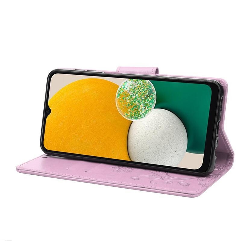 Virág PU bőr pénztárca tok Samsung Galaxy A13 4G - világos lila