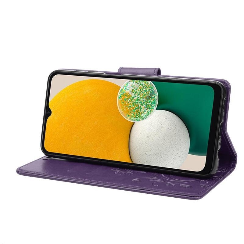 Virág PU bőr pénztárca tok Samsung Galaxy A13 4G - sötét lila