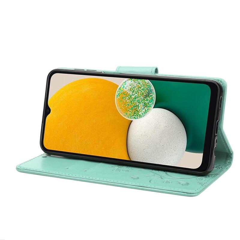 Virág PU bőr pénztárca tok Samsung Galaxy A13 4G-hoz - zöld