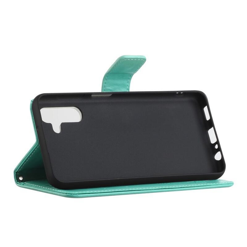 Virág PU bőr pénztárca tok Samsung Galaxy A13 5G/Galaxy A04s (164.7 x 76.7 x 9.1 mm) - ciánkék színű