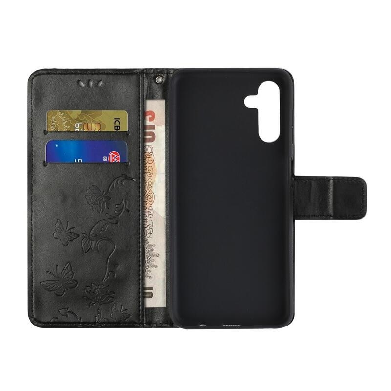 Virág PU bőr pénztárca tok Samsung Galaxy A13 5G/Galaxy A04s (164.7 x 76.7 x 9.1 mm) - fekete