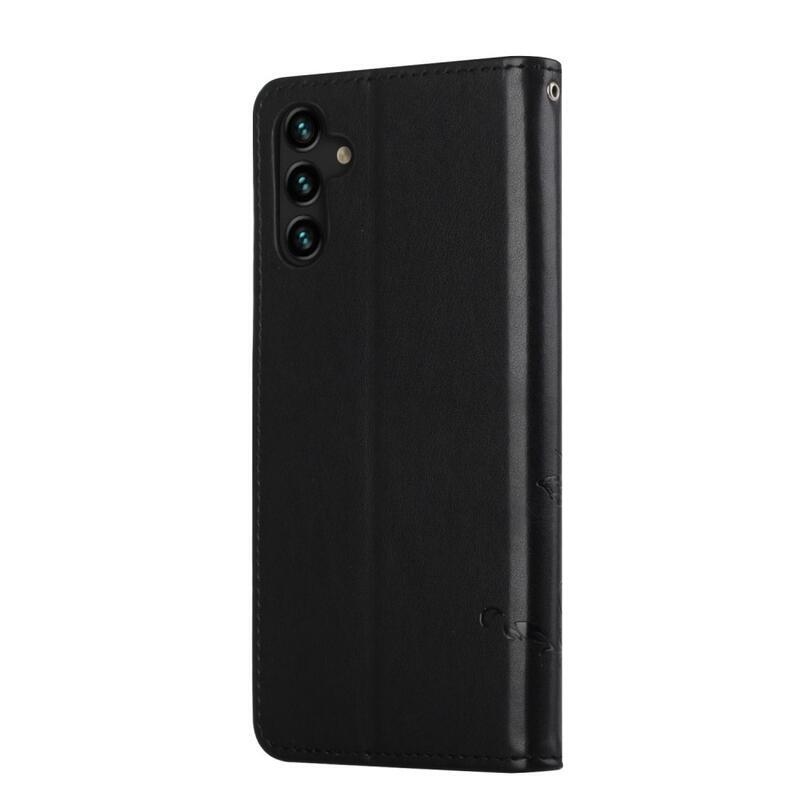 Virág PU bőr pénztárca tok Samsung Galaxy A13 5G/Galaxy A04s (164.7 x 76.7 x 9.1 mm) - fekete
