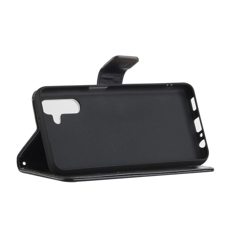 Virág PU bőr pénztárca tok Samsung Galaxy A13 5G/Galaxy A04s (164.7 x 76.7 x 9.1 mm) - fekete