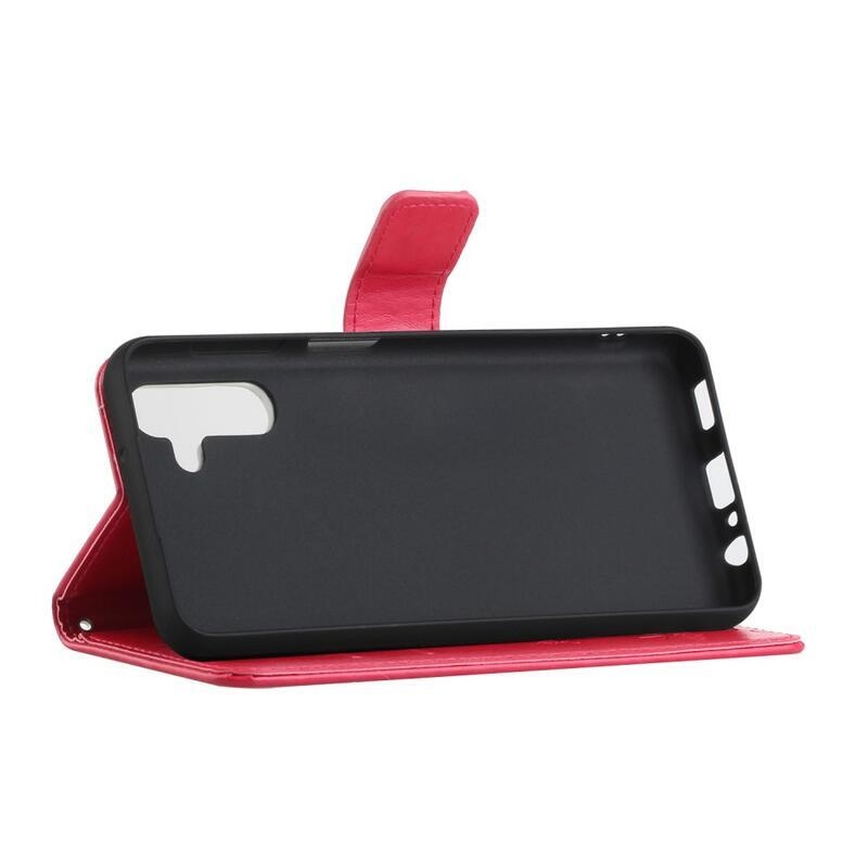 Virág PU bőr pénztárca tok Samsung Galaxy A13 5G/Galaxy A04s (164,7 x 76,7 x 9,1 mm) - piros színű