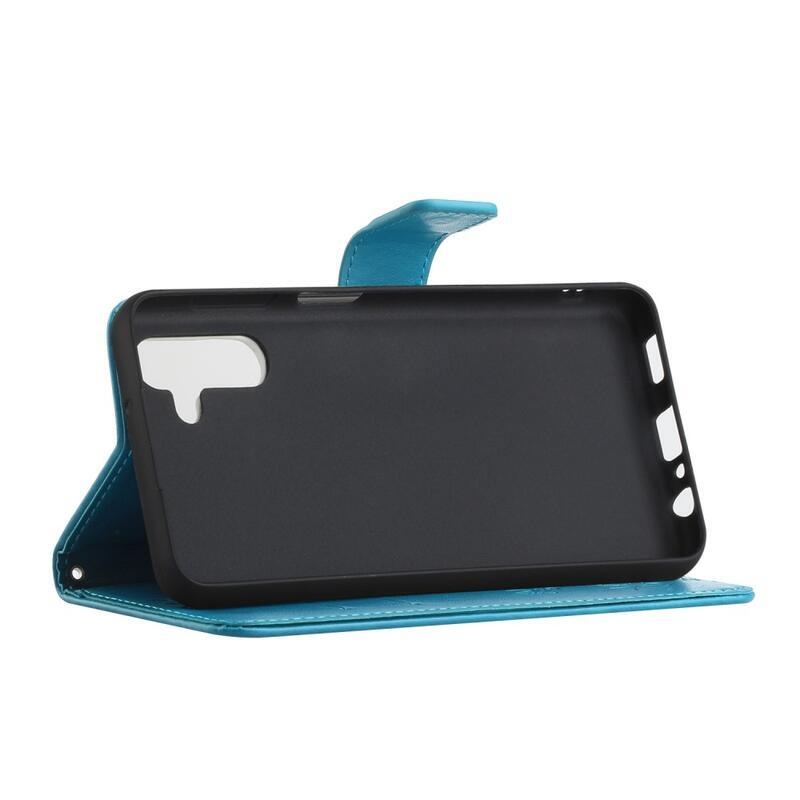 Virág PU bőr pénztárca tok Samsung Galaxy A13 5G/Galaxy A04s (164.7 x 76.7 x 9.1 mm) - kék