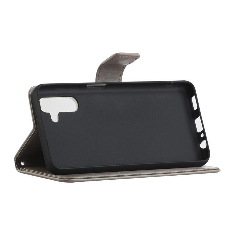 Virág PU bőr pénztárca tok Samsung Galaxy A13 5G/Galaxy A04s (164.7 x 76.7 x 9.1 mm) - szürke